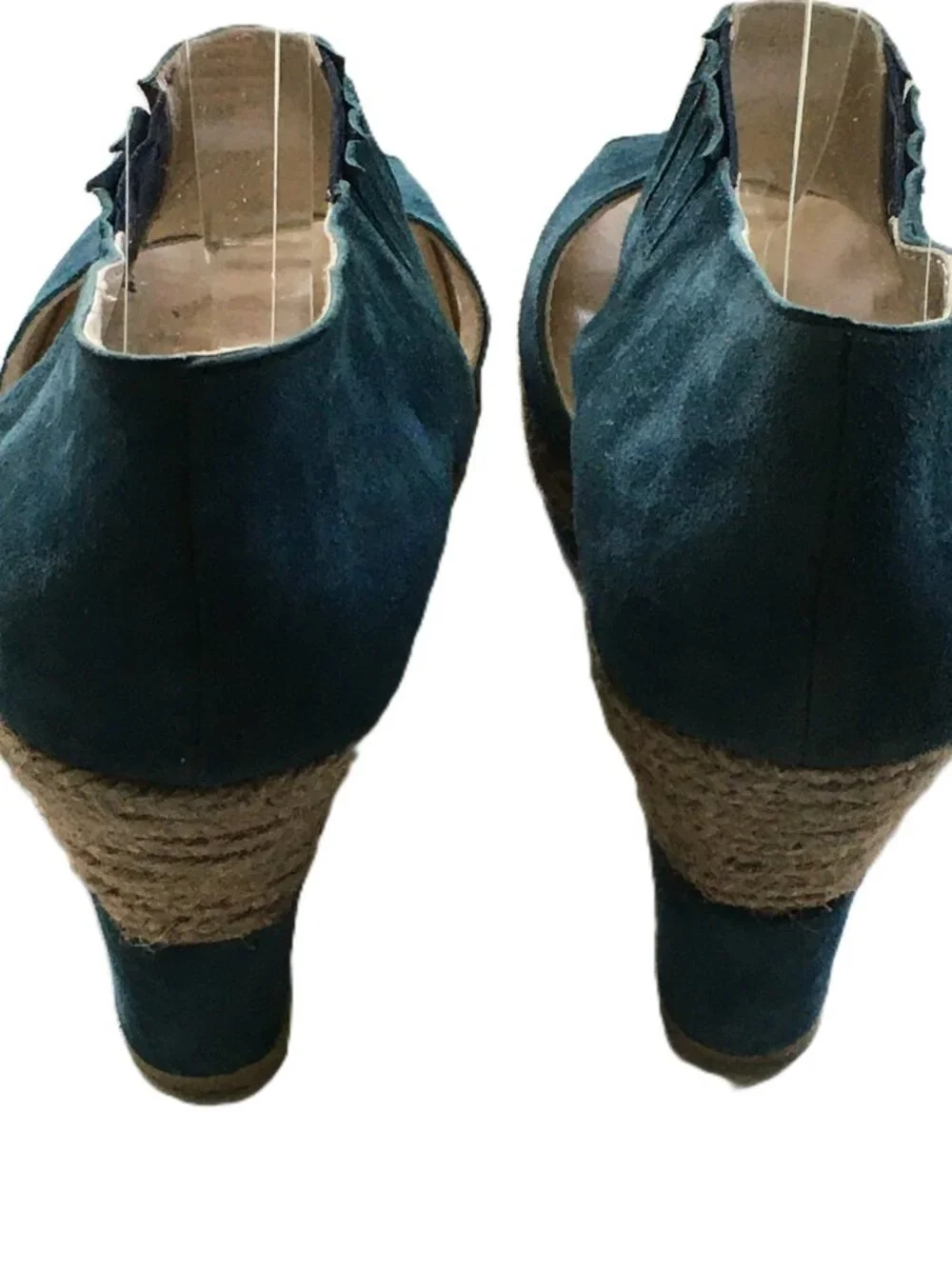 Anthropologie x Maypol Cutout Leather Espadrille Wedge Sandals Teal Size 10